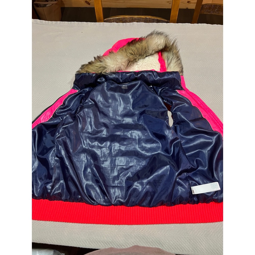 American Eagle Neon Pink Down Puffer Vest Detachable Faux Fur Hood Women Small - Picture 6 of 7
